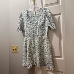 NWOT size small LoveShackFancy Floral Bow Ribbon Print Sample dress Pink/Blue